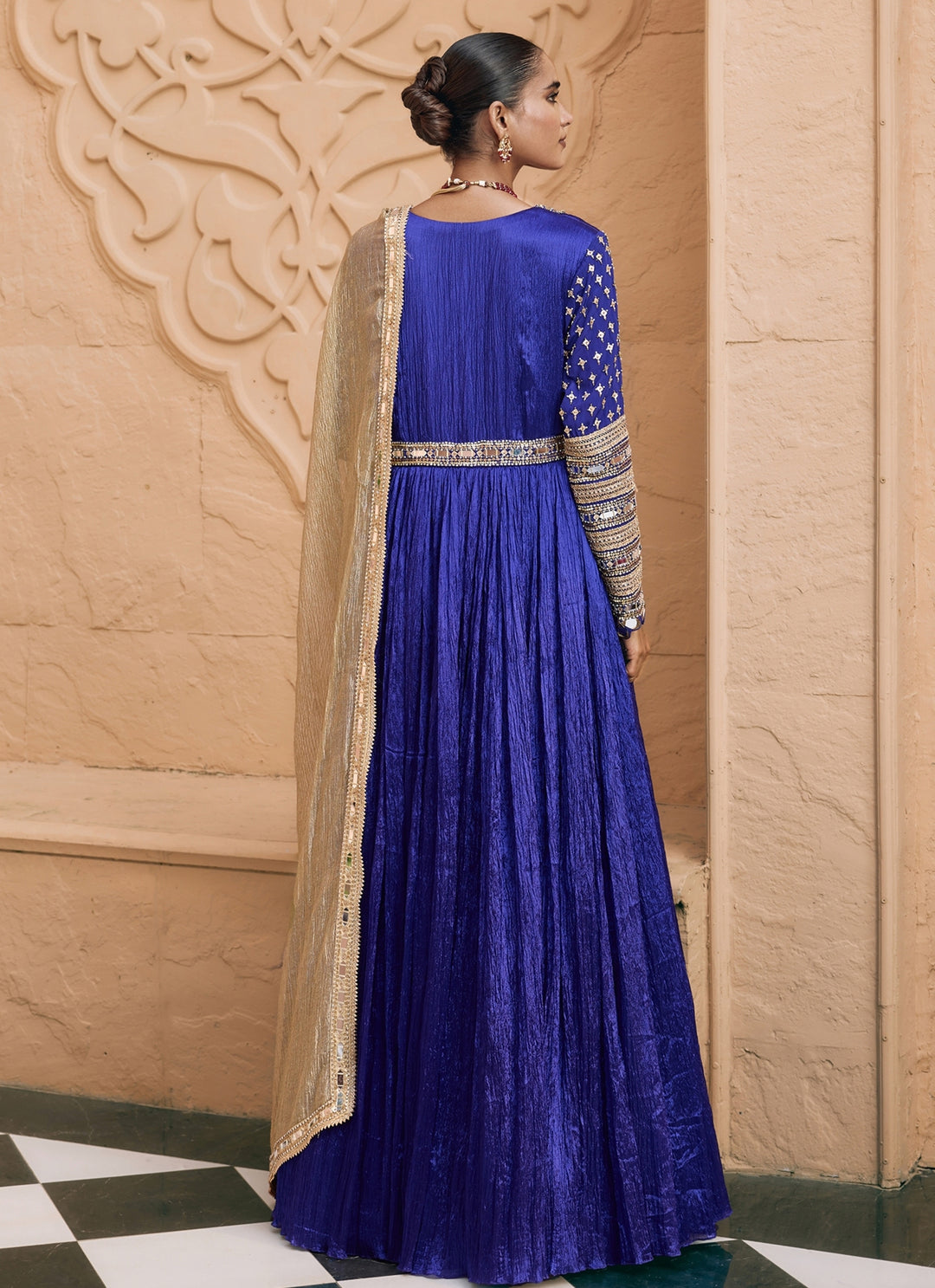 Purplish Blue Wrinkle Anarkali Set