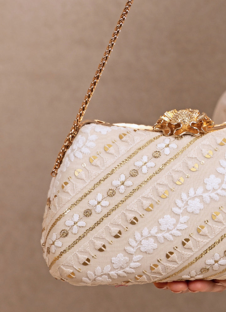 Ivory Embroidered Clutch
