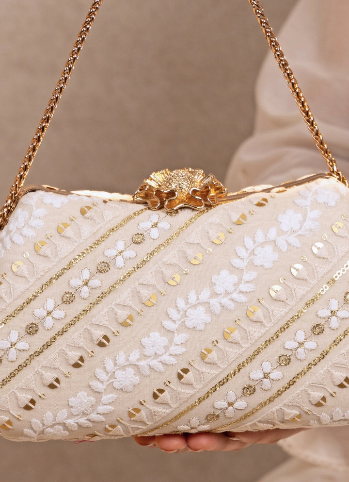 Ivory Embroidered Clutch