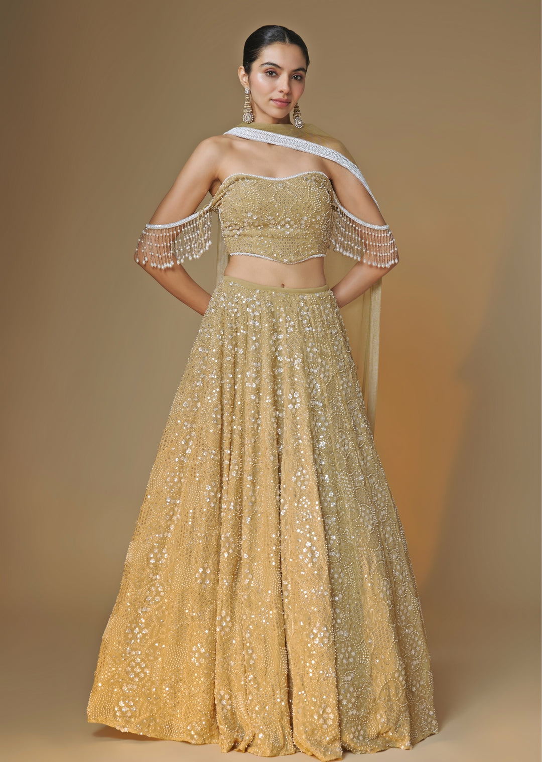 Champagne Gold Georgette Lehenga Set