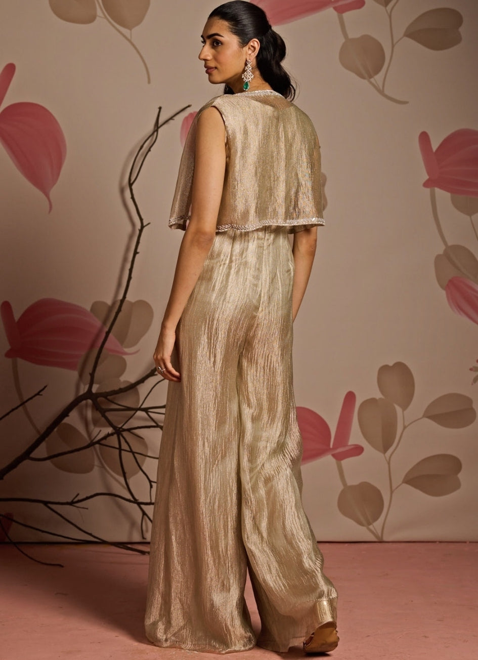 Gold Embroidered Jumpsuit Set
