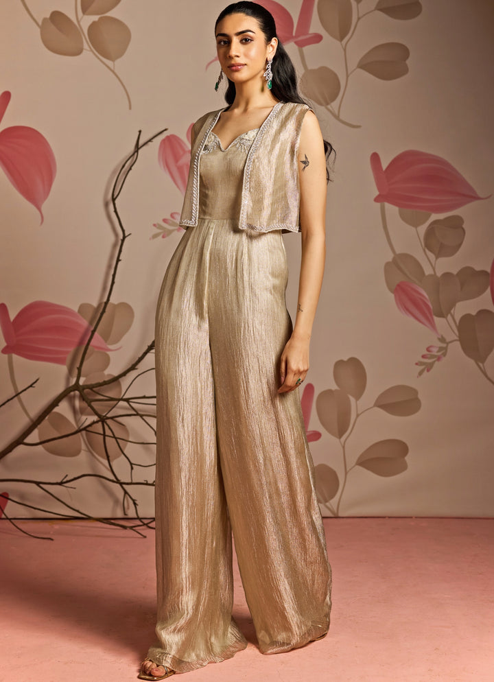 Gold Embroidered Jumpsuit Set