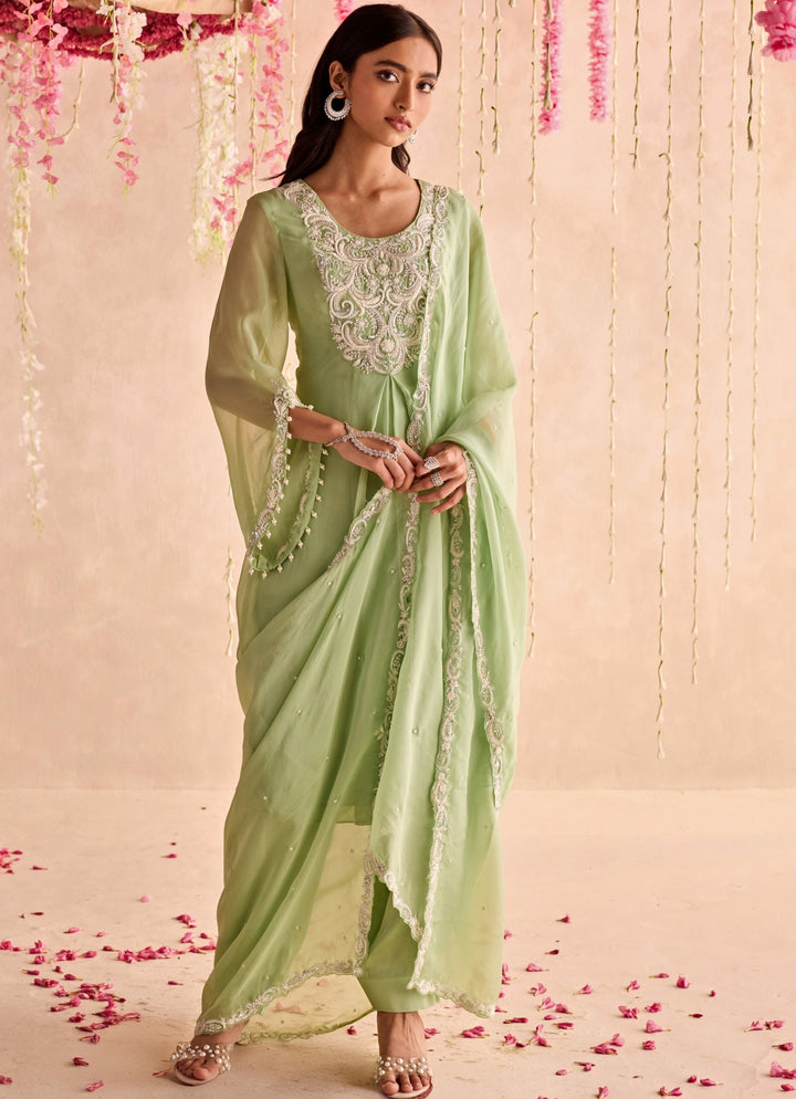 Pastel Green Embroidered Anarkali Set