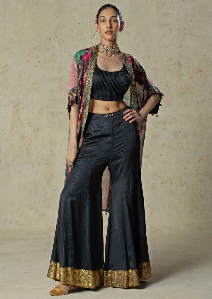 Black Printed Organza Blouse Sharara Set