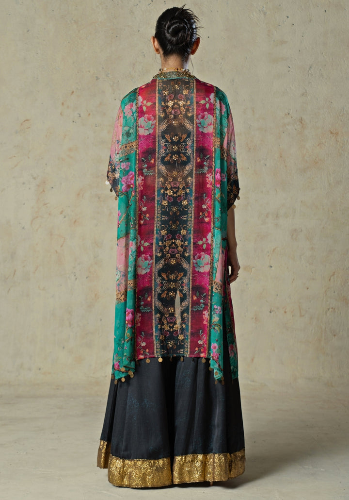Black Printed Organza Blouse Sharara Set