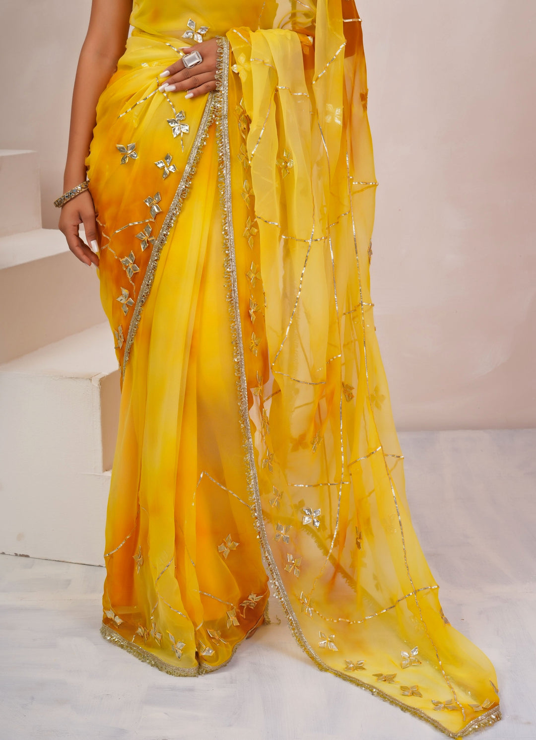 Yellow Shaded Georgette Saree