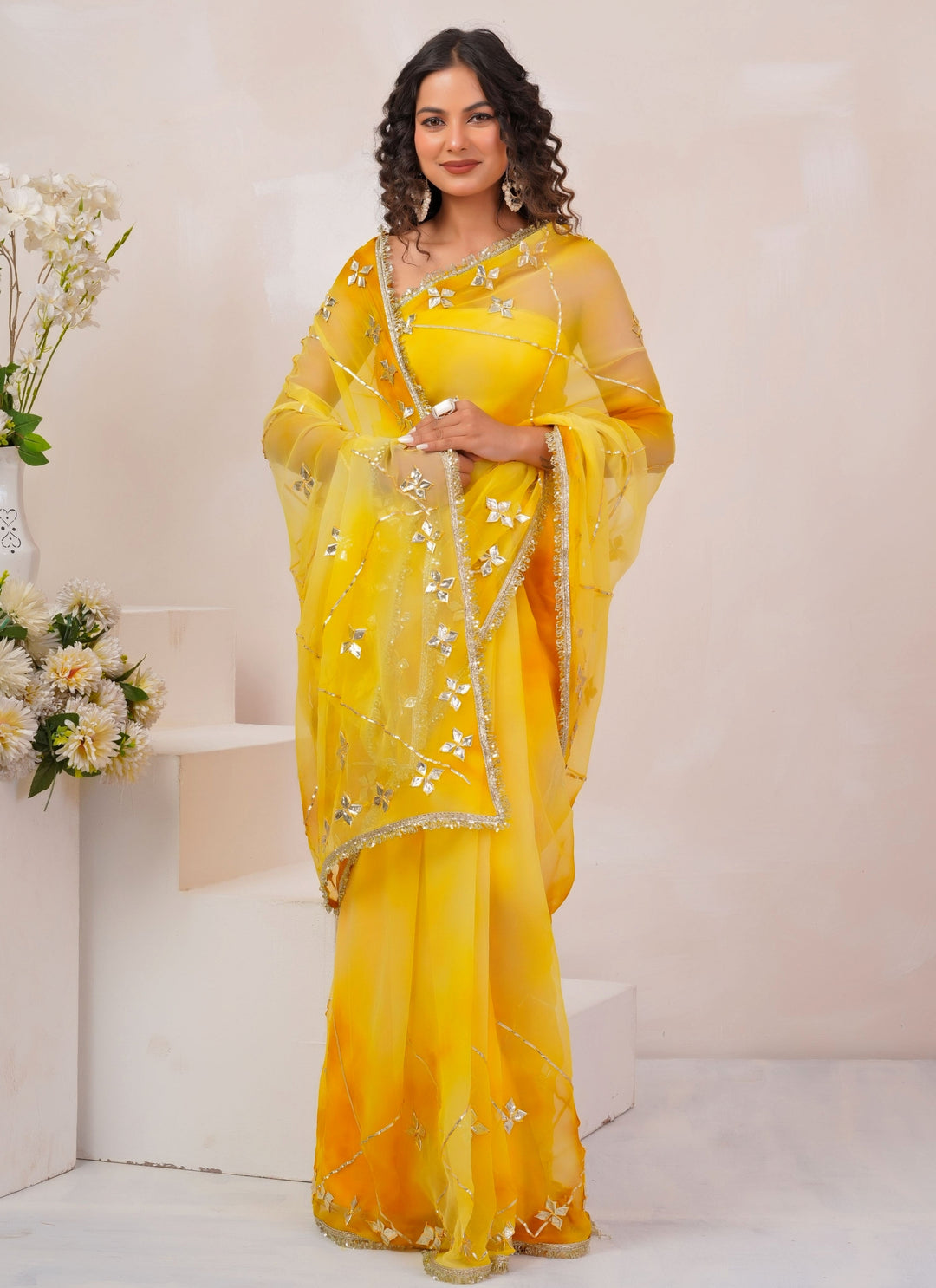Yellow Shaded Georgette Saree