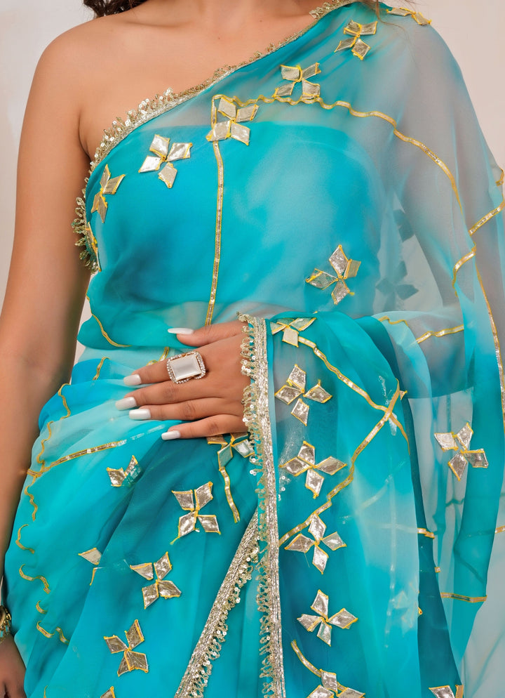 Turquoise Blue Shaded Georgette Saree