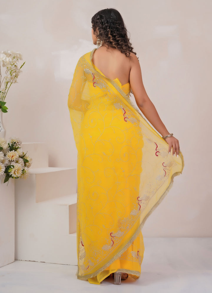 Yellow Embroidered Georgette Saree