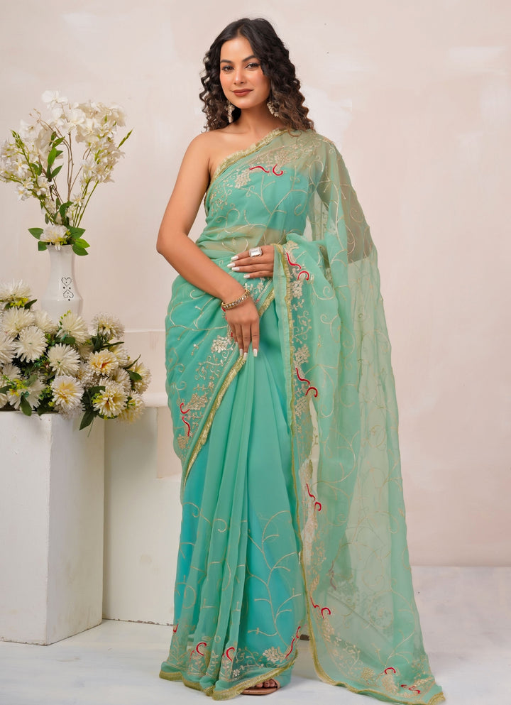 Blue Embroidered Georgette Saree