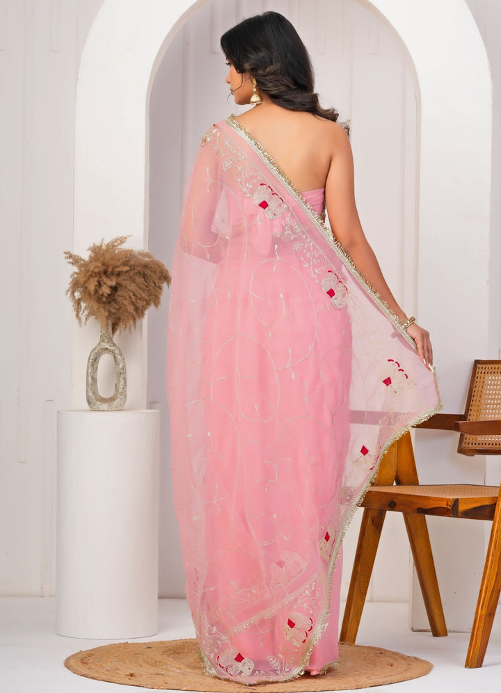Pink Embroidered Georgette Saree