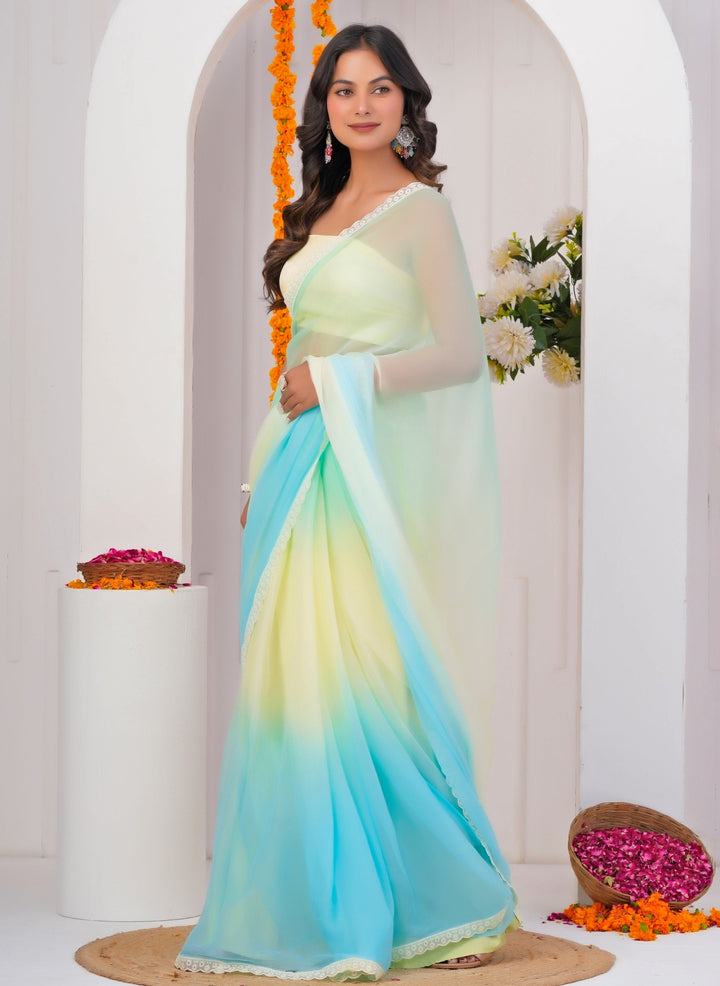 Pastel Multicolor Shaded Chiffon Saree