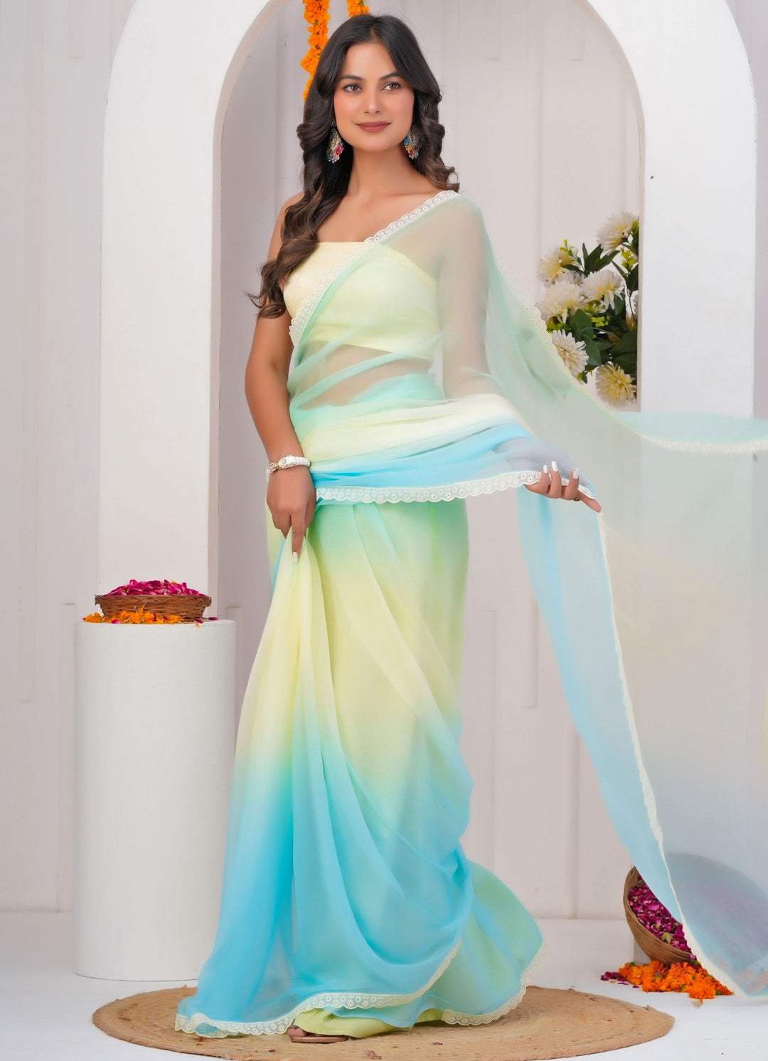 Pastel Multicolor Shaded Chiffon Saree