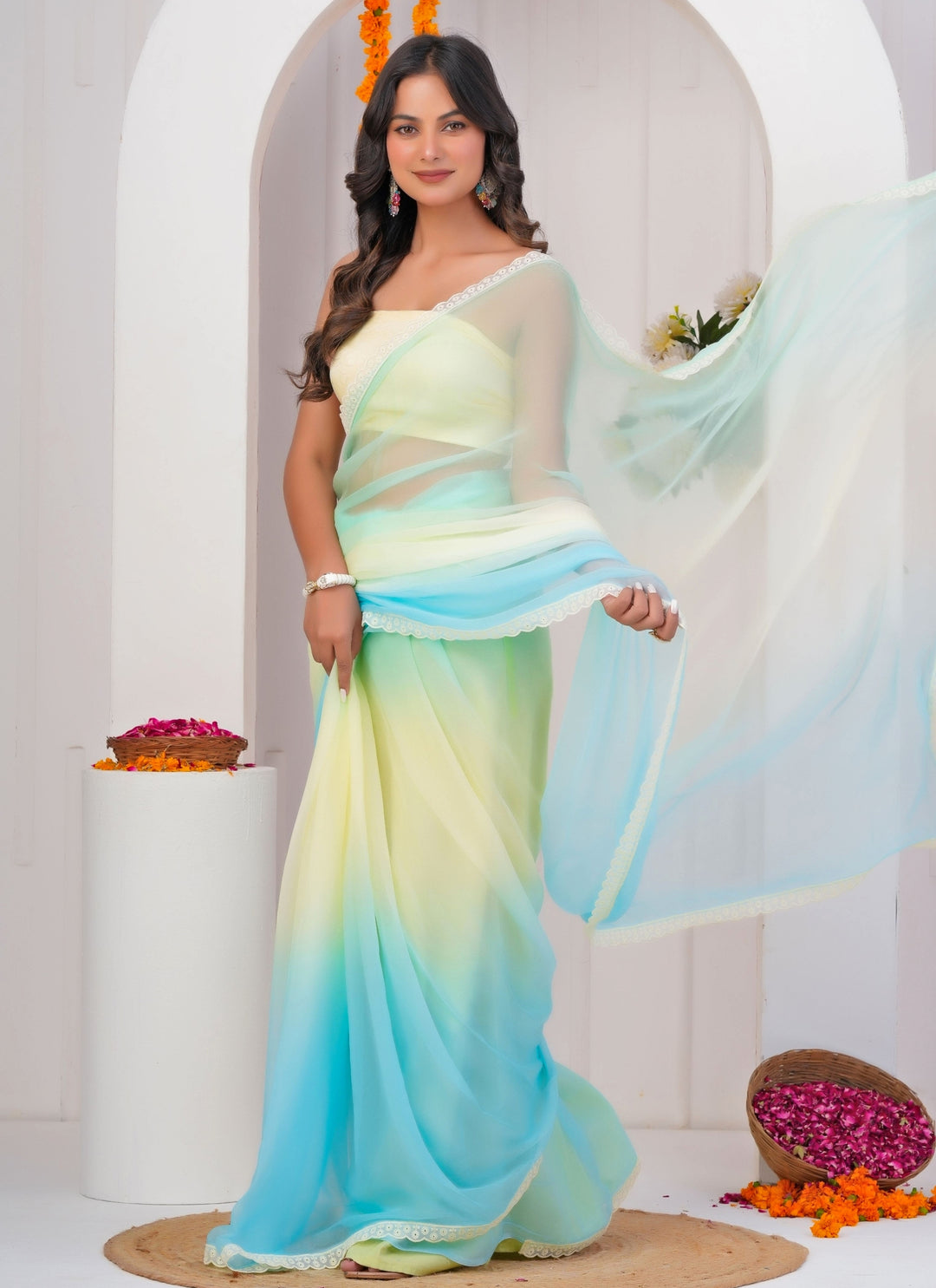 Pastel Multicolor Shaded Chiffon Saree