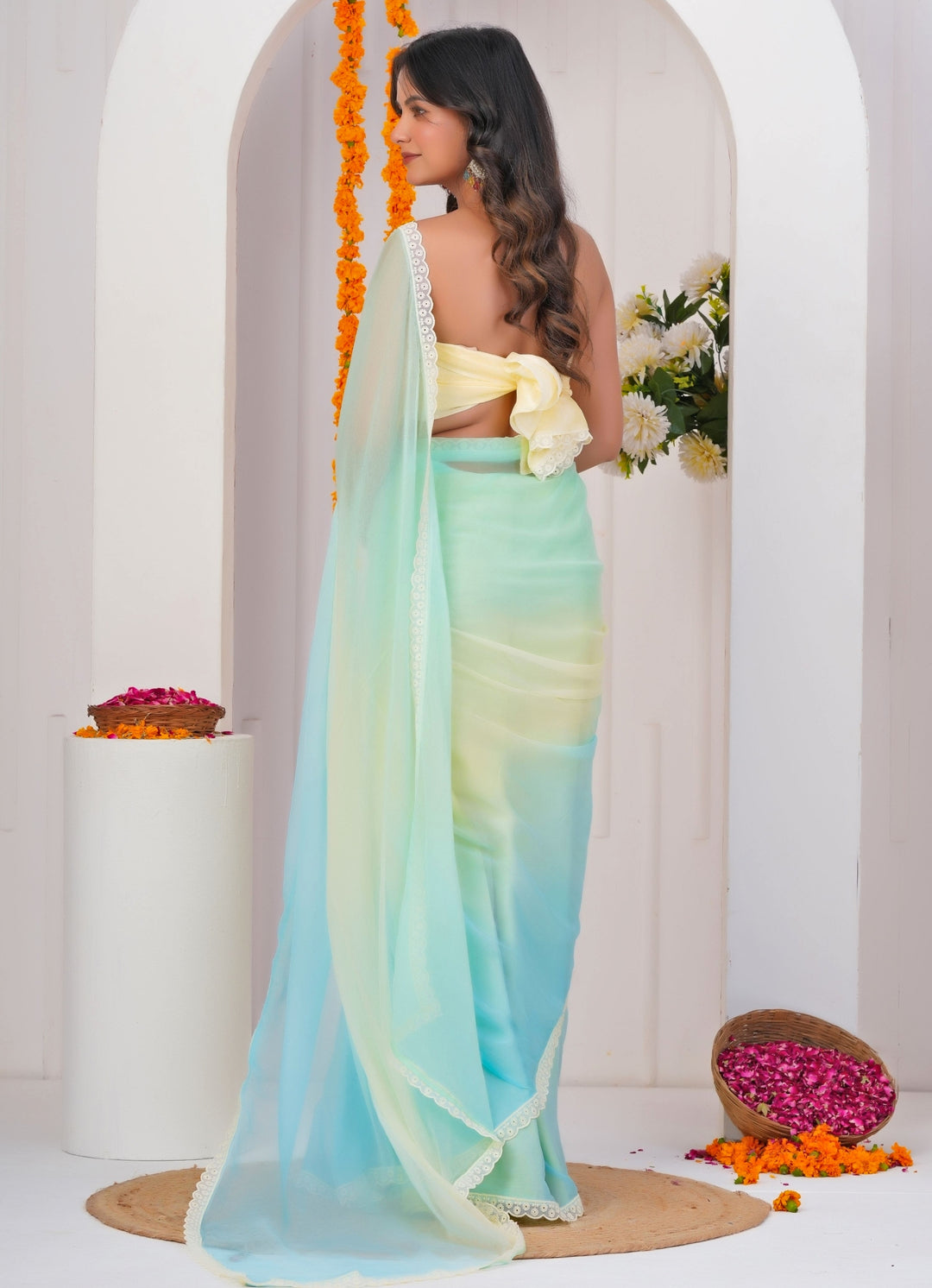Pastel Multicolor Shaded Chiffon Saree