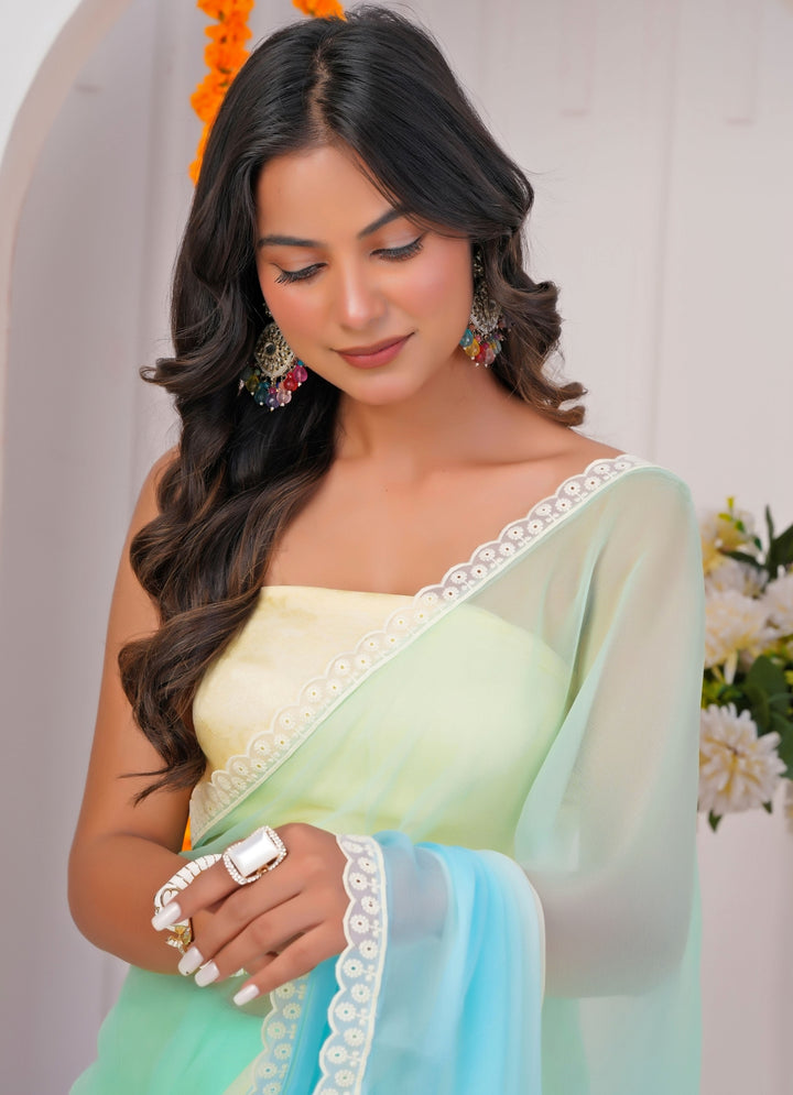 Pastel Multicolor Shaded Chiffon Saree