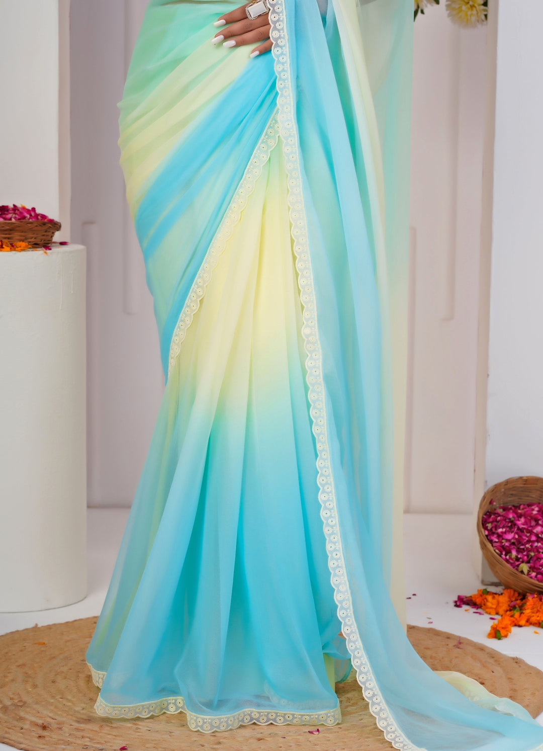 Pastel Multicolor Shaded Chiffon Saree