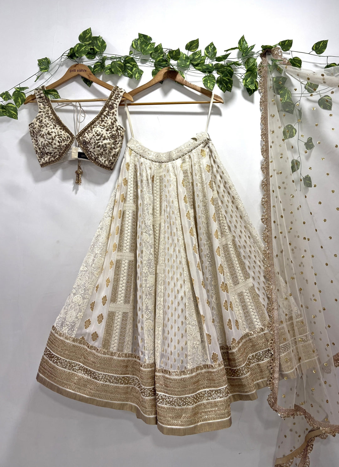 Ivory Multipanel Georgette Lehenga Set