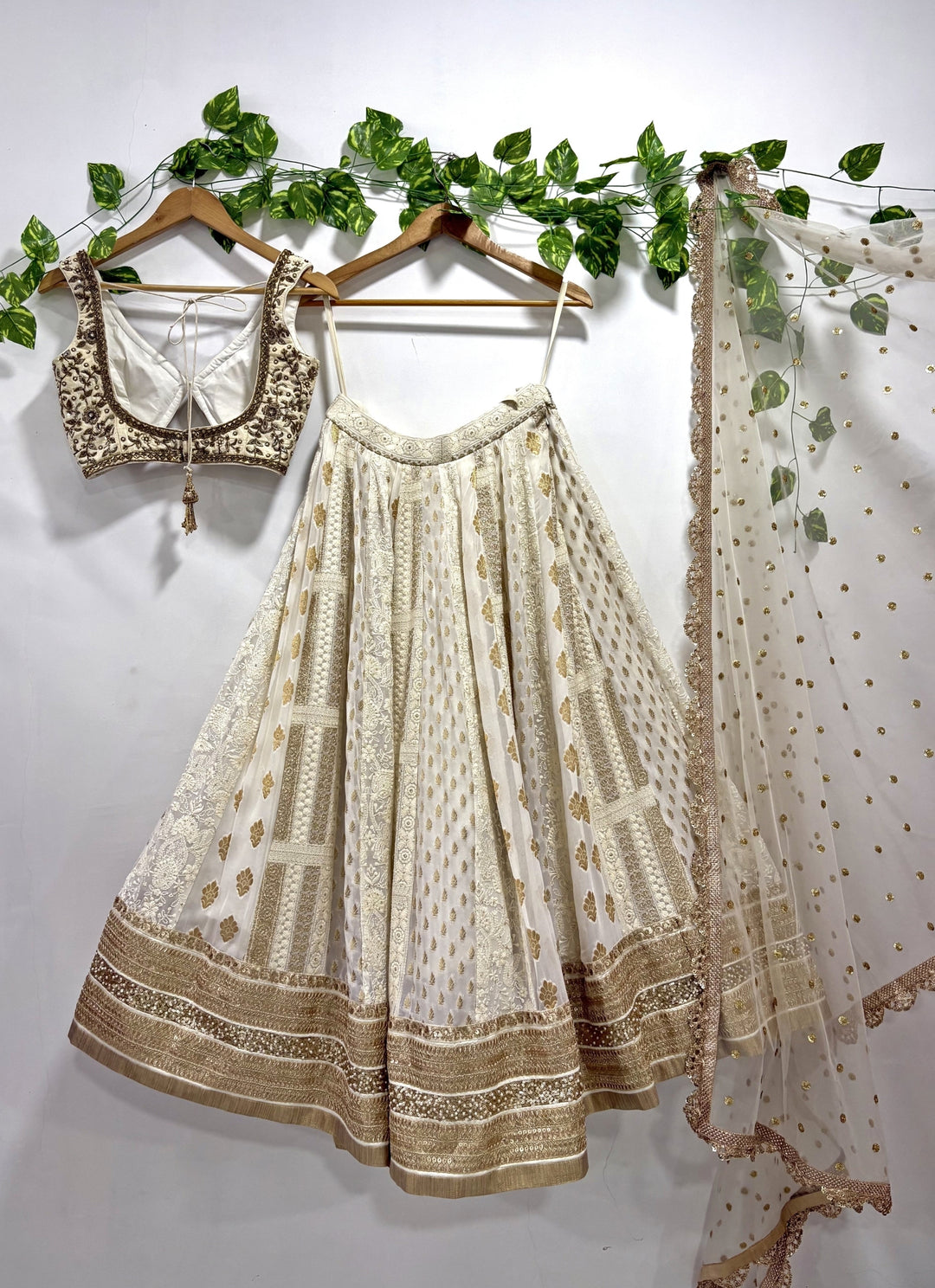 Ivory Multipanel Georgette Lehenga Set