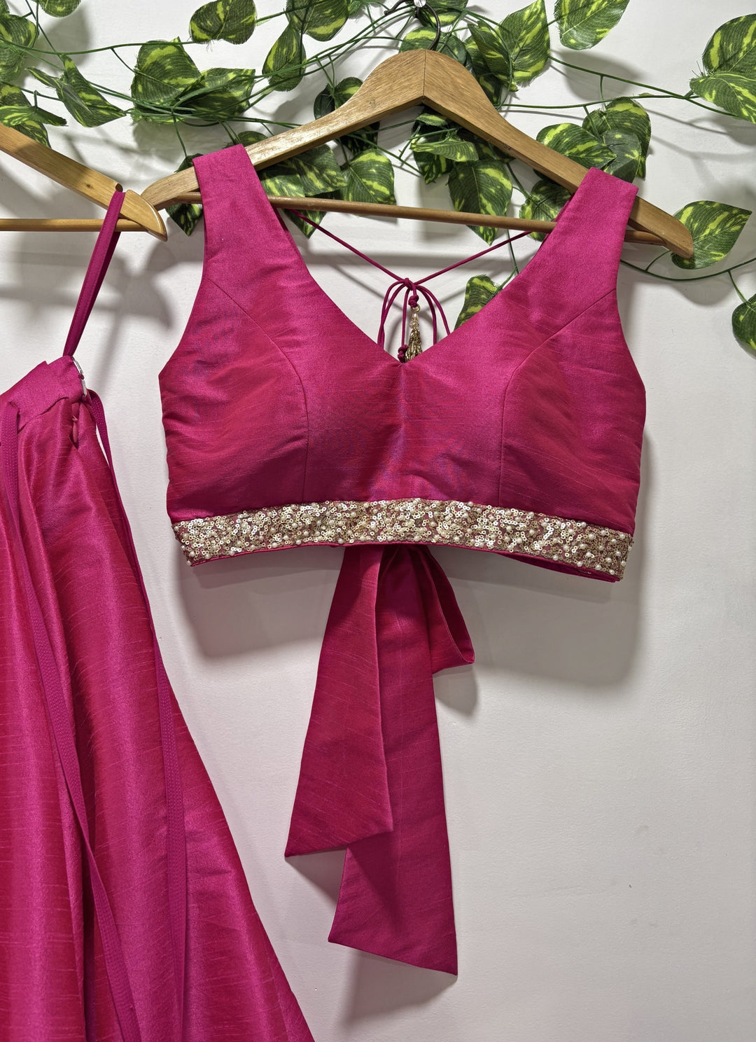 Hot Pink Silk Lehenga Set With Handpainted Dupatta