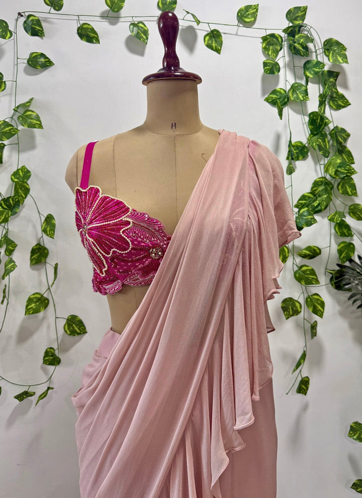 Dusty Pink Georgette Ruffle Saree