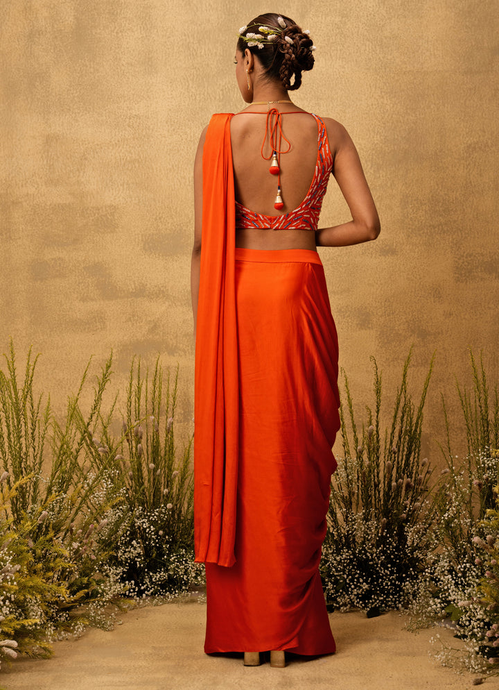 Orange Predraped Satin Saree