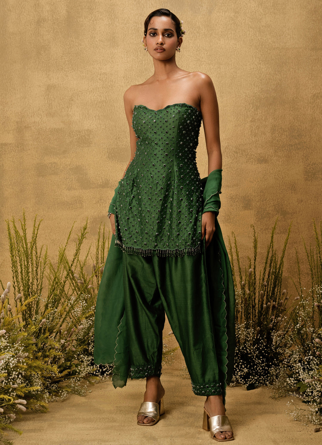 Emerald Green Silk Chanderi Kurta Salwar