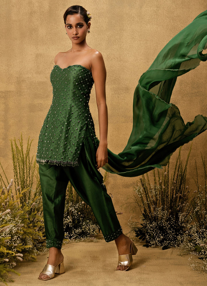 Emerald Green Silk Chanderi Kurta Salwar
