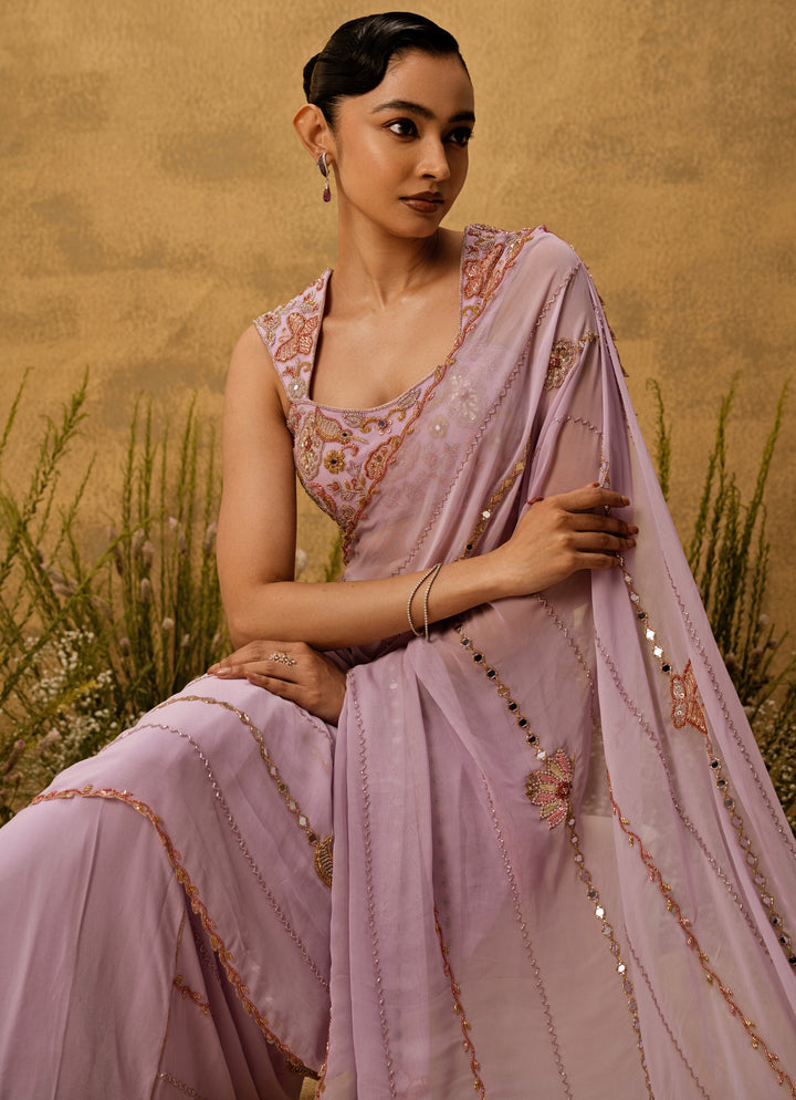 Lilac Predraped Georgette Saree