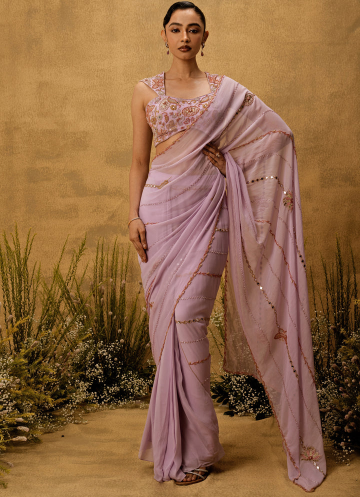 Lilac Predraped Georgette Saree