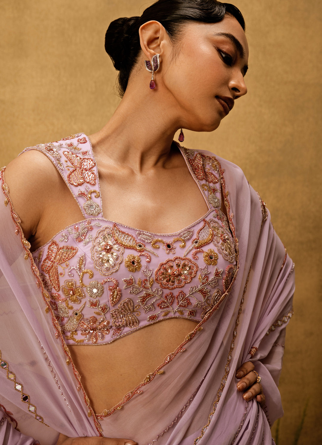 Lilac Predraped Georgette Saree