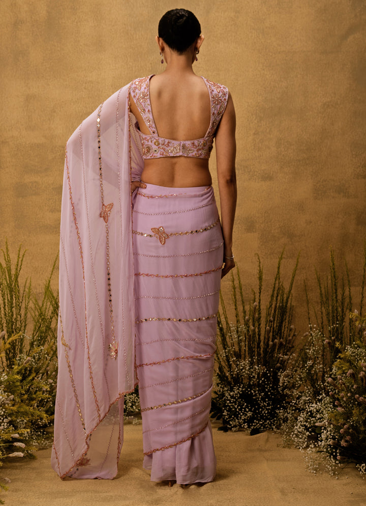 Lilac Predraped Georgette Saree