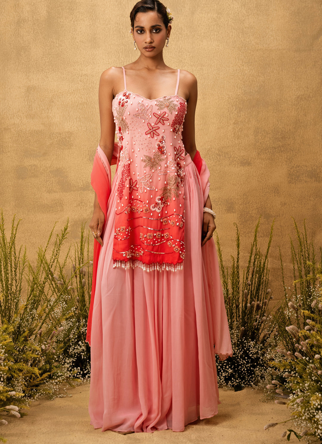 Pastel Pink Ombre Georgette Kurta Sharara