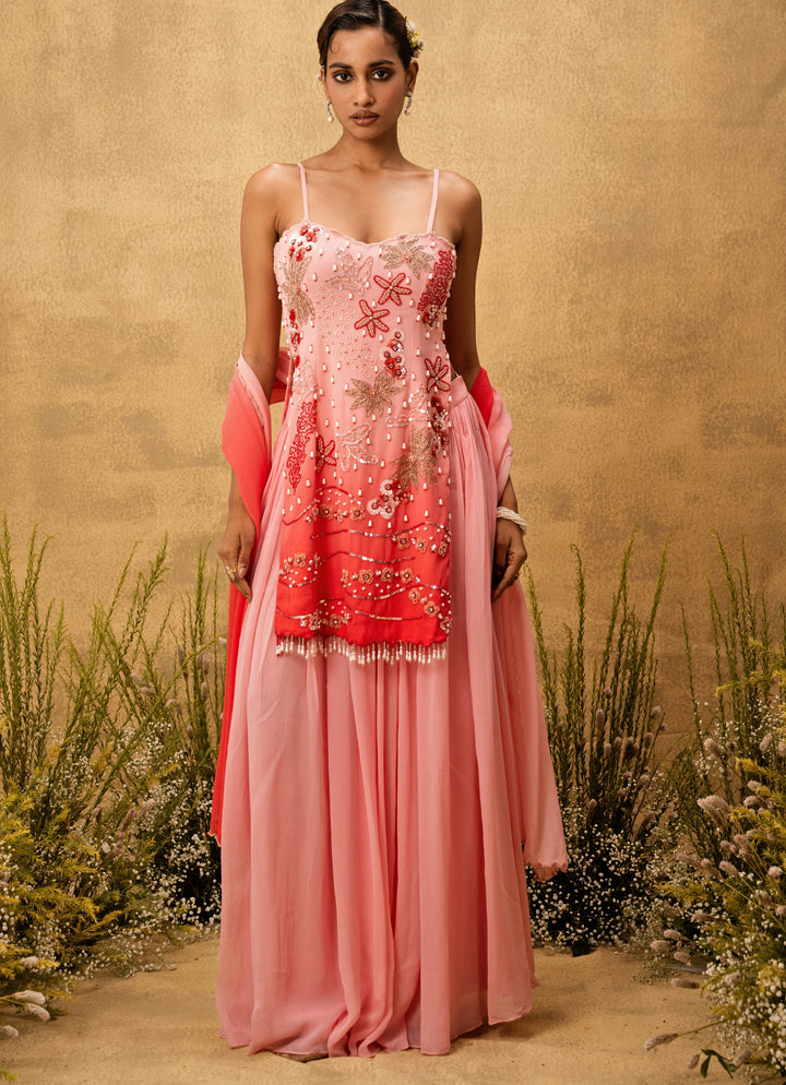 Pastel Pink Ombre Georgette Kurta Sharara