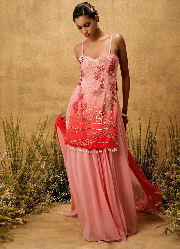 Pastel Pink Ombre Georgette Kurta Sharara