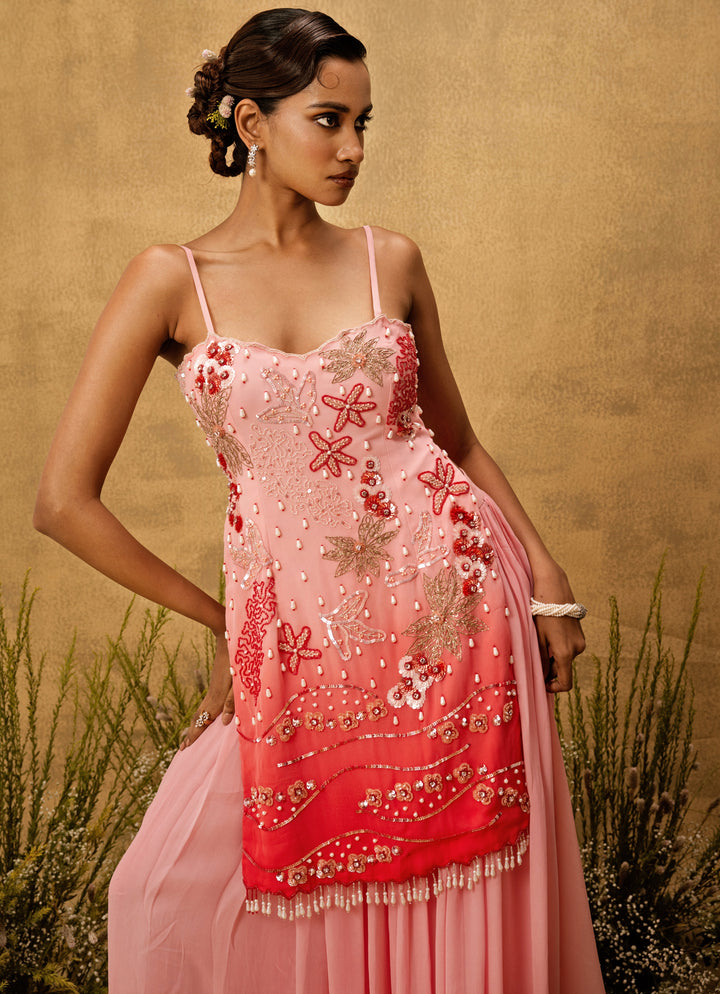 Pastel Pink Ombre Georgette Kurta Sharara