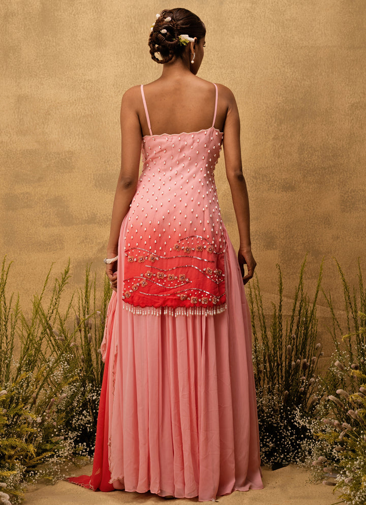 Pastel Pink Ombre Georgette Kurta Sharara