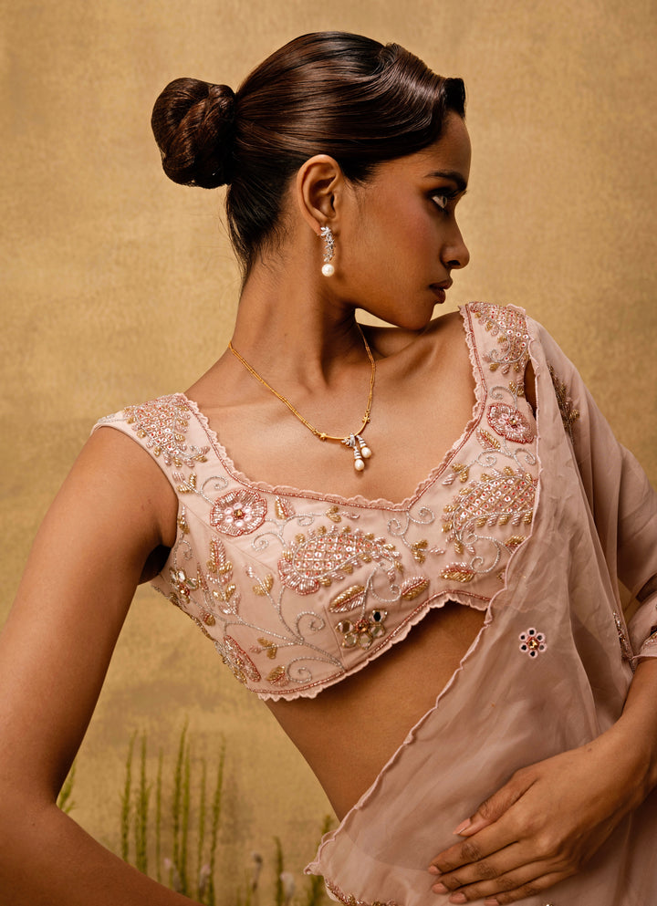 Pastel Pink Predraped Organza Saree