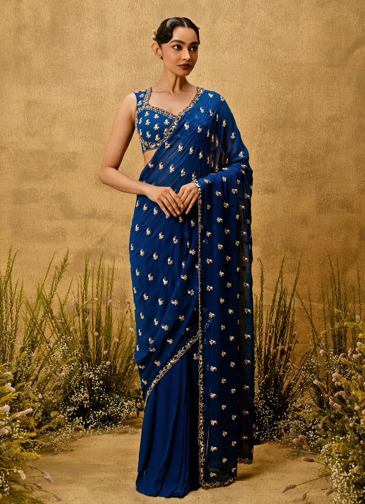Royal Blue Predraped Georgette Saree