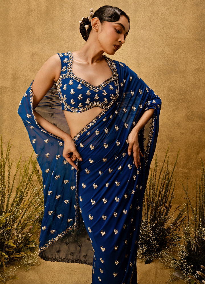 Royal Blue Predraped Georgette Saree