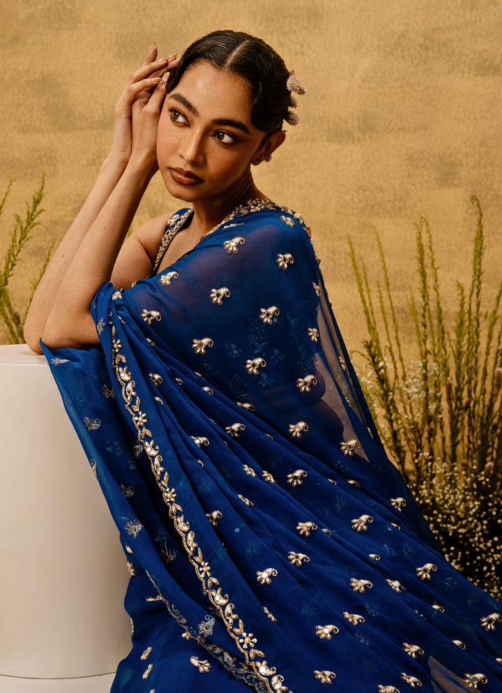Royal Blue Predraped Georgette Saree