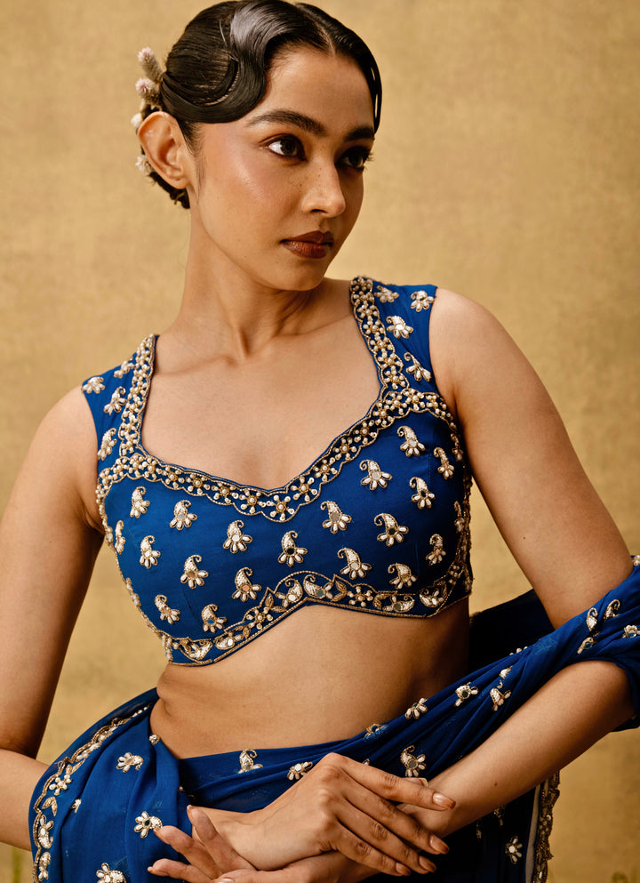 Royal Blue Predraped Georgette Saree