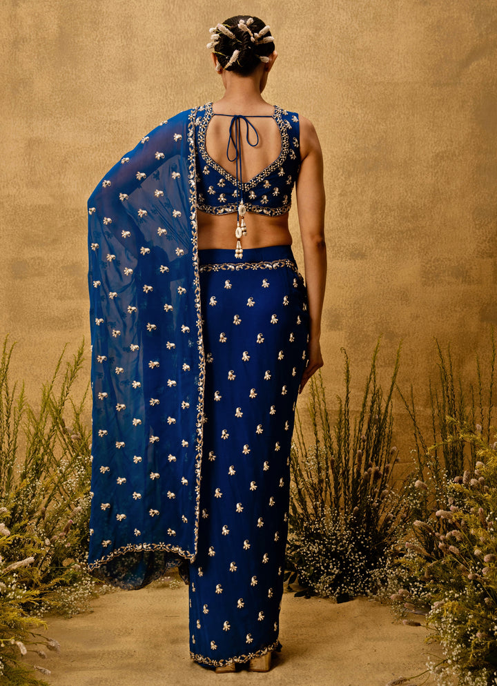 Royal Blue Predraped Georgette Saree