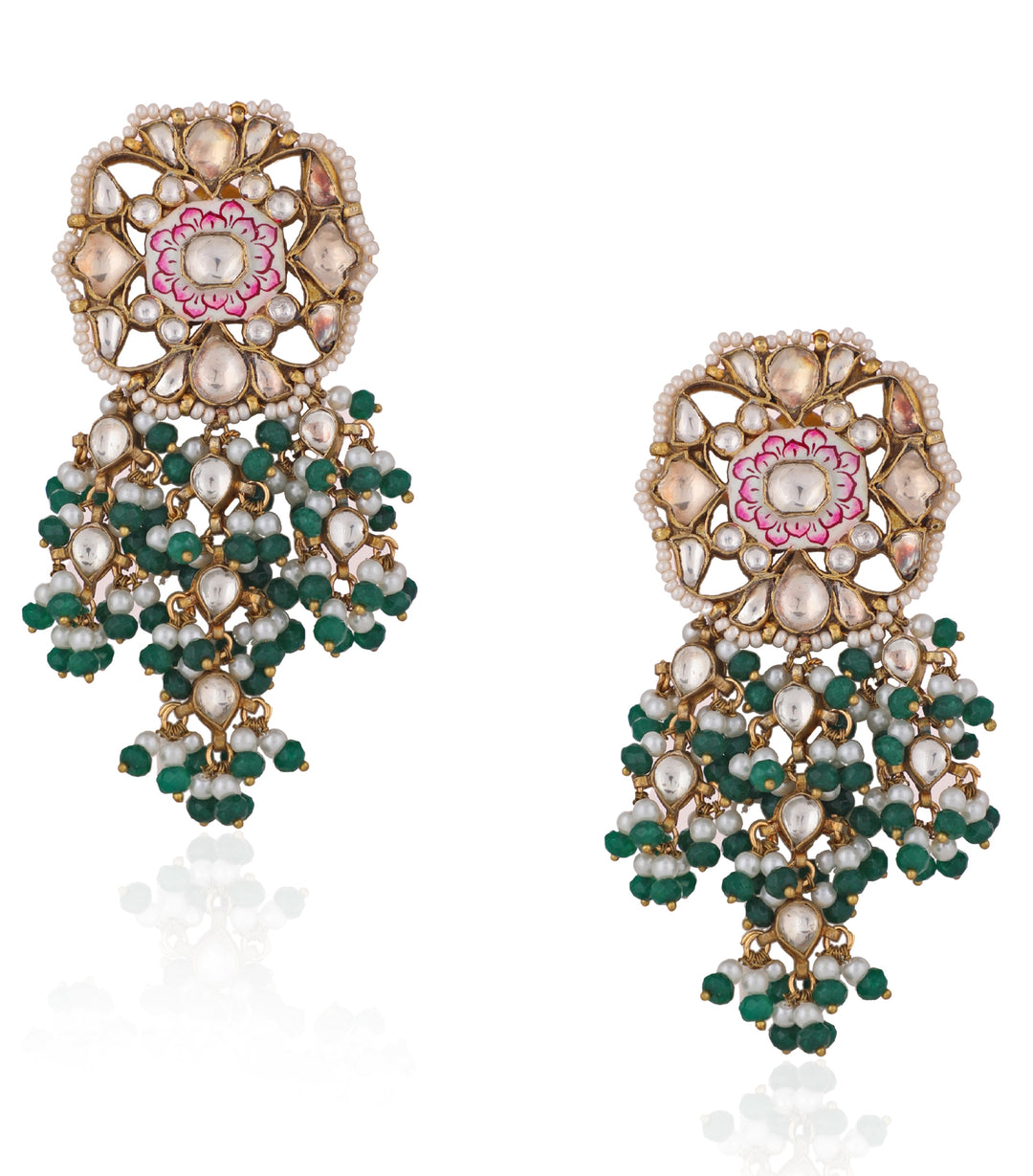 Pink Meenakari And Green Beaded Bridal Necklace Set