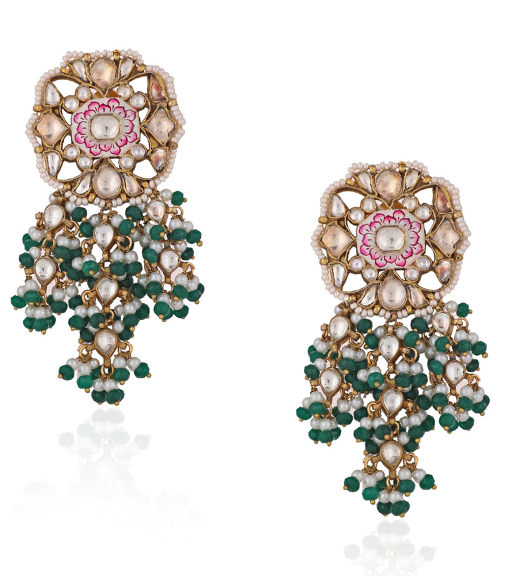 Pink Meenakari And Green Beaded Bridal Necklace Set