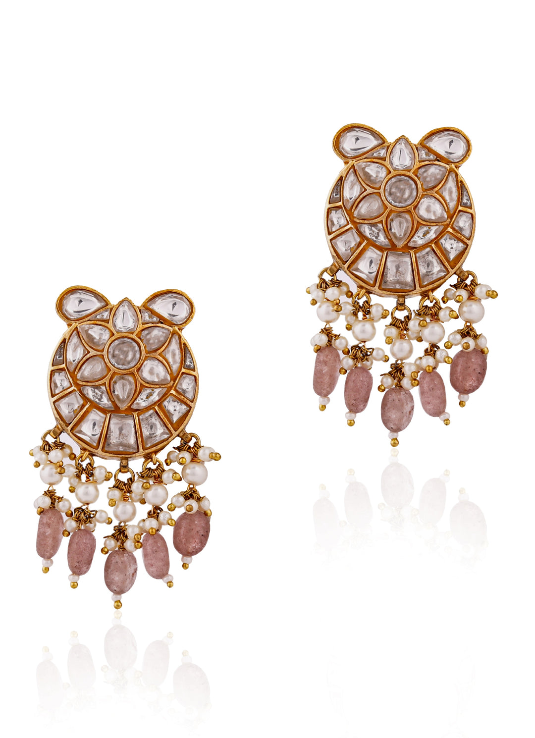 Pink Gold Plated Jadau Necklace Set