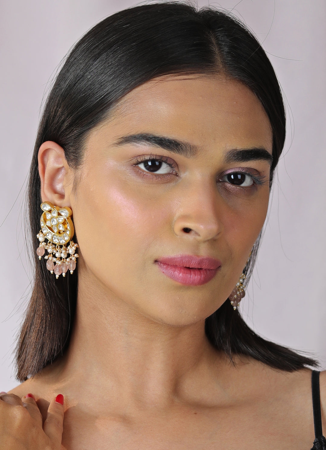 Pink Gold Plated Jadau Necklace Set