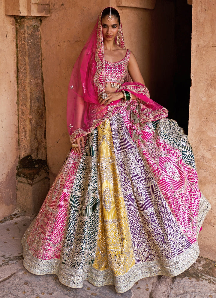 Multicolour Raw Silk Lehenga Set