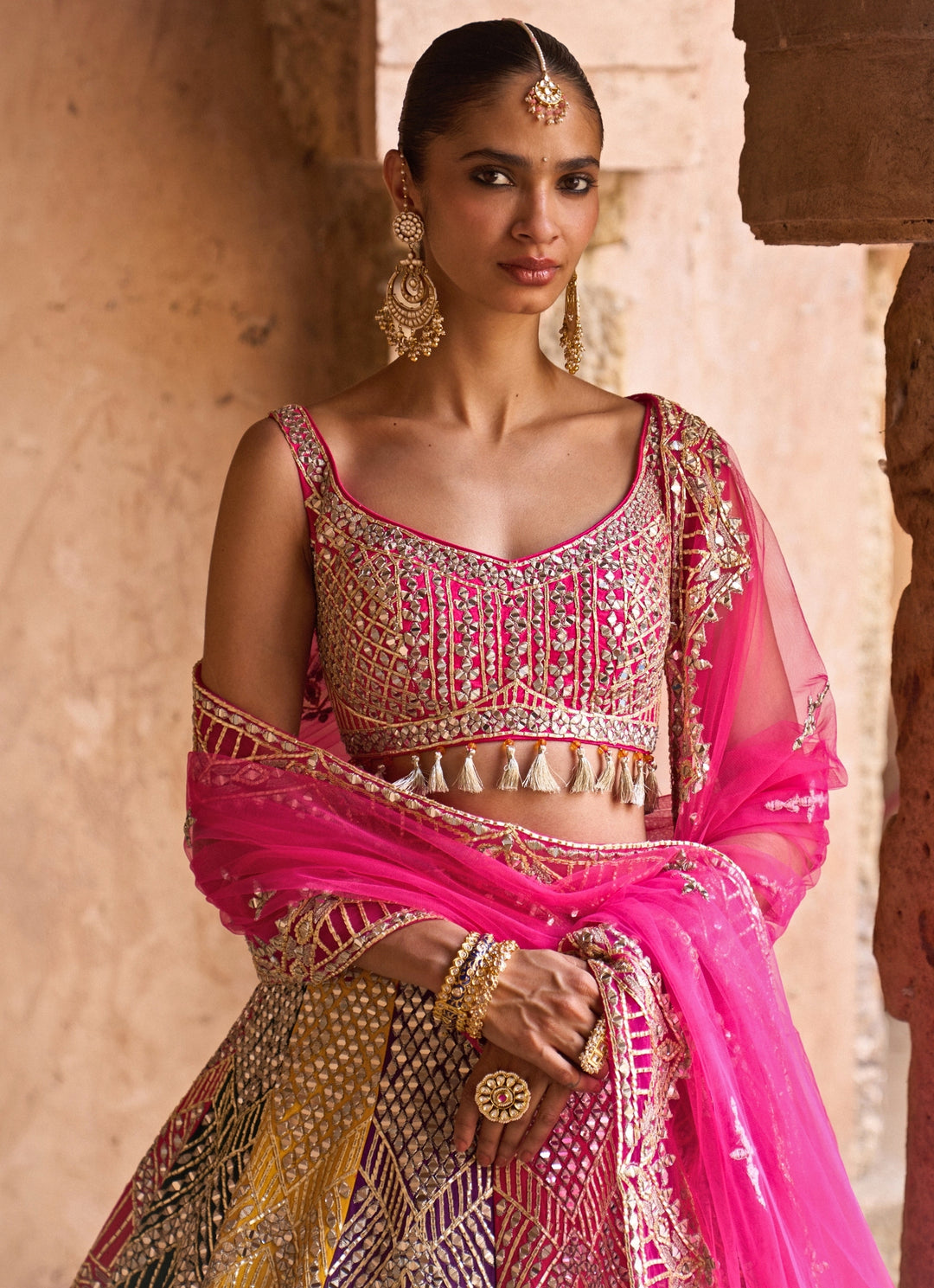 Multicolour Raw Silk Lehenga Set