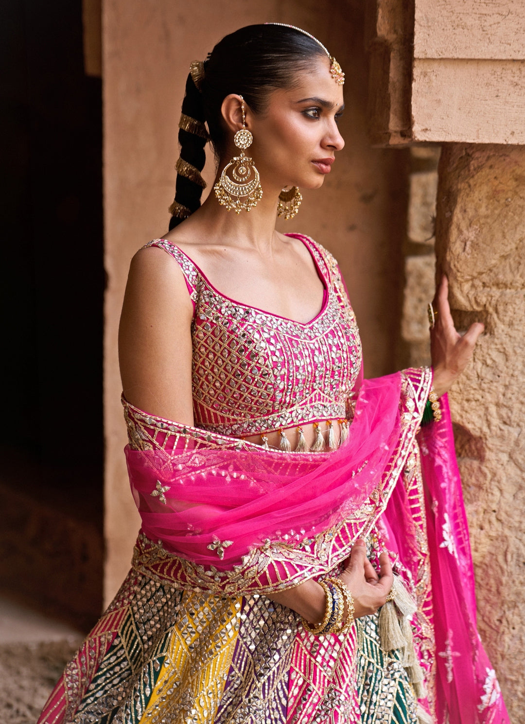 Multicolour Raw Silk Lehenga Set
